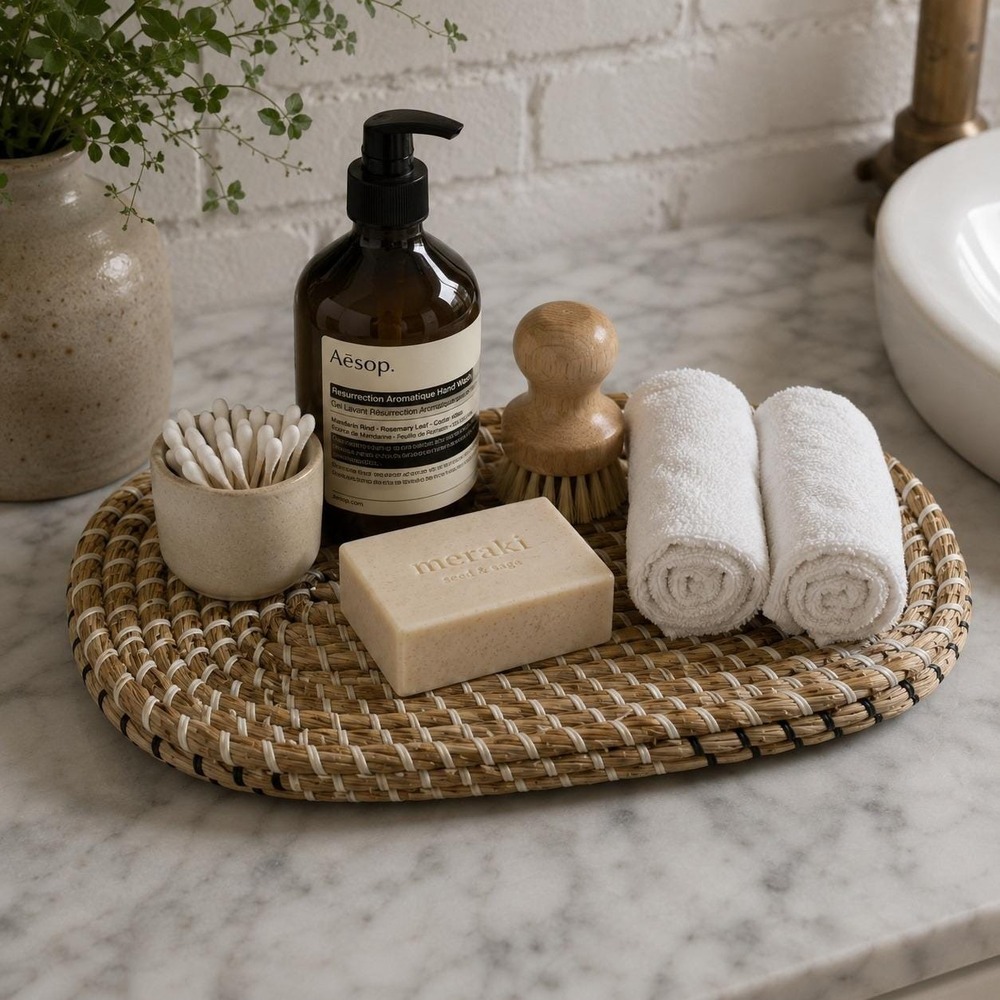 Woven Seagrass Tray – Oval Catchall – Boho Bathroom Vanity – Bread Basket